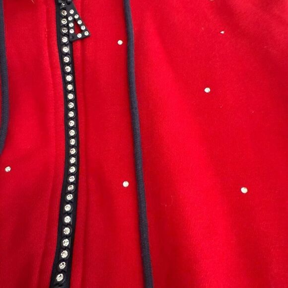 Quacker Factory Red & Navy Hooded Zip Sweatshirt with Crystal Beading Sz S - Picture 6 of 14